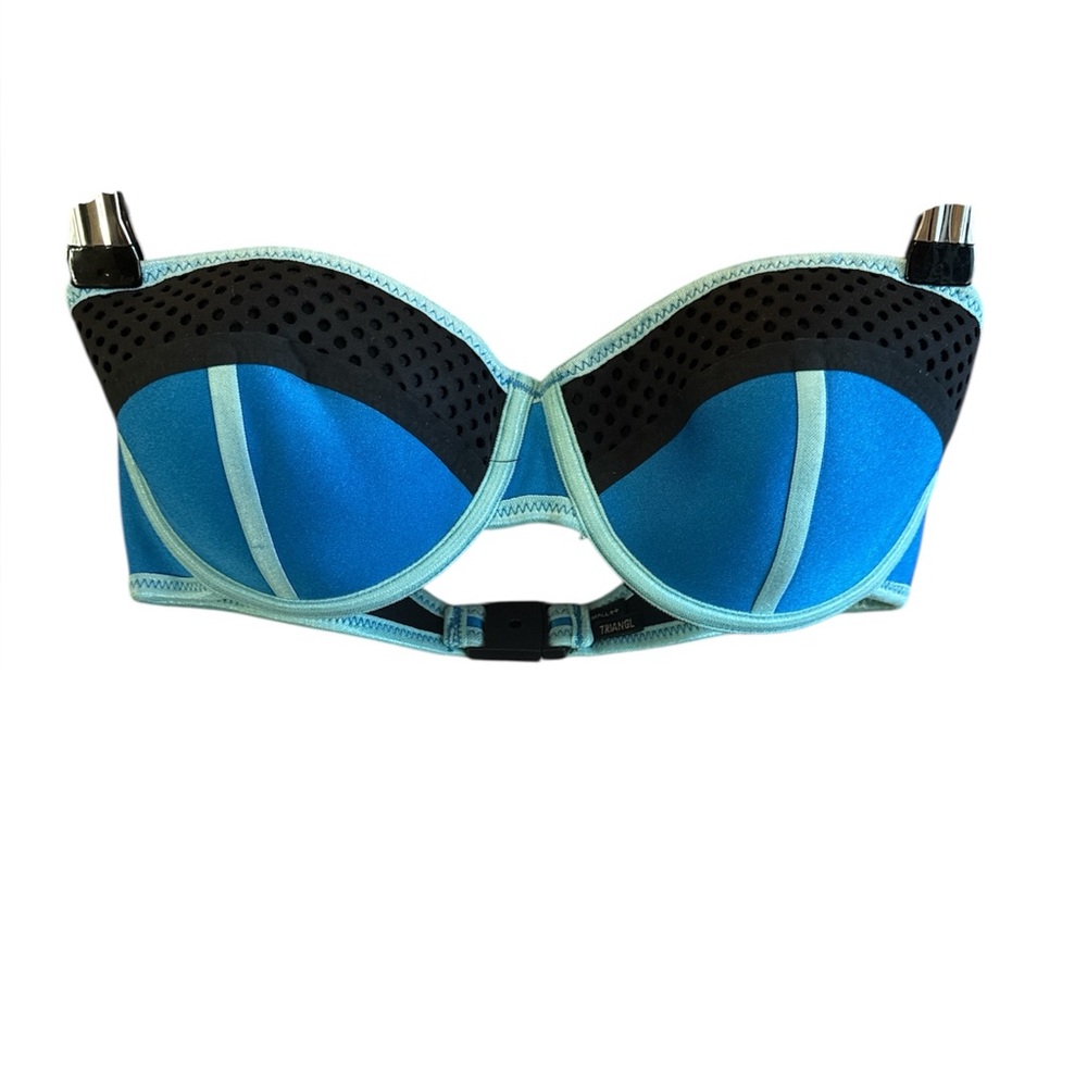 Triangl Brand Women’s Small Stapless Blue and Black Bikini Sporty Beachy Top